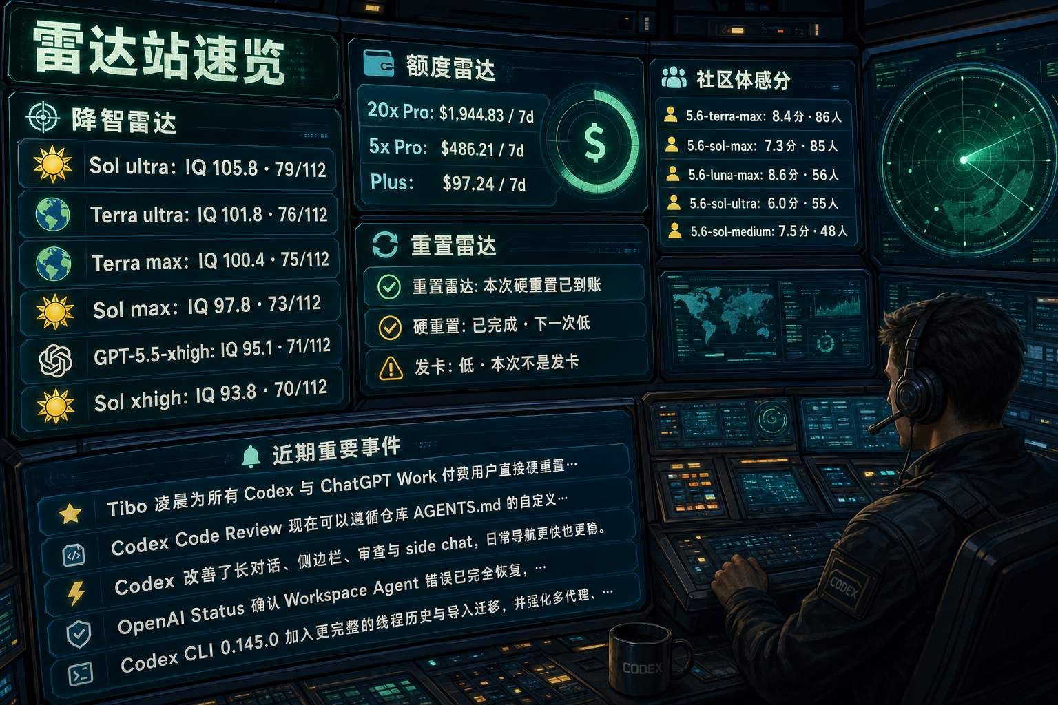 Codex 雷达站速览：降智雷达、额度雷达、社区体感分、重置雷达与最近重要事件