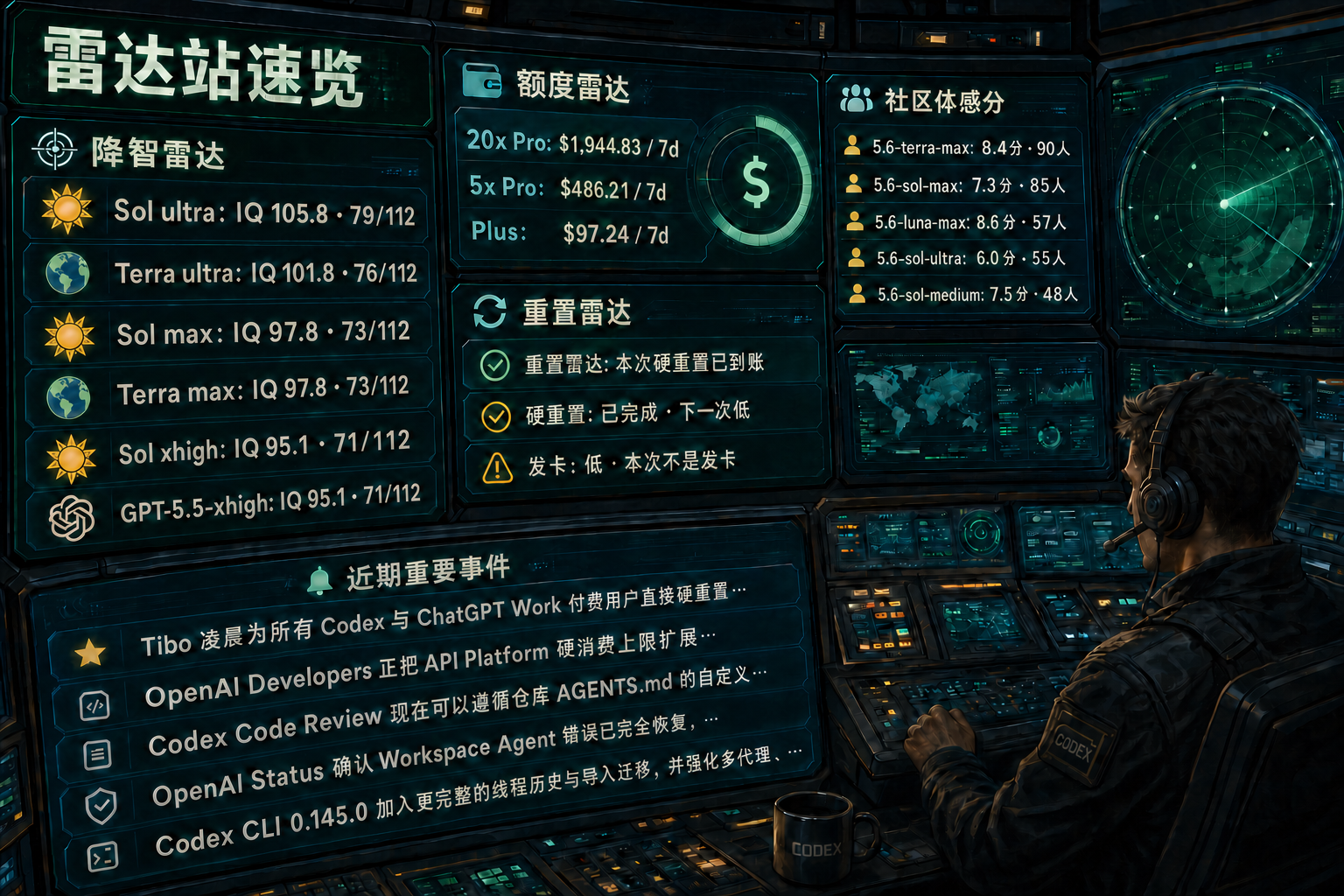 Codex 雷达站速览：降智雷达、额度雷达、社区体感分、重置雷达与最近重要事件