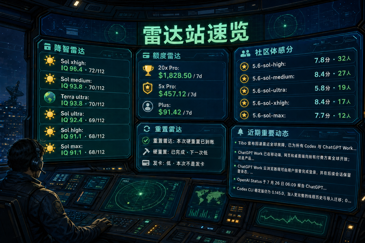 Codex 雷达站速览：降智雷达、额度雷达、社区体感分、重置雷达与最近重要事件