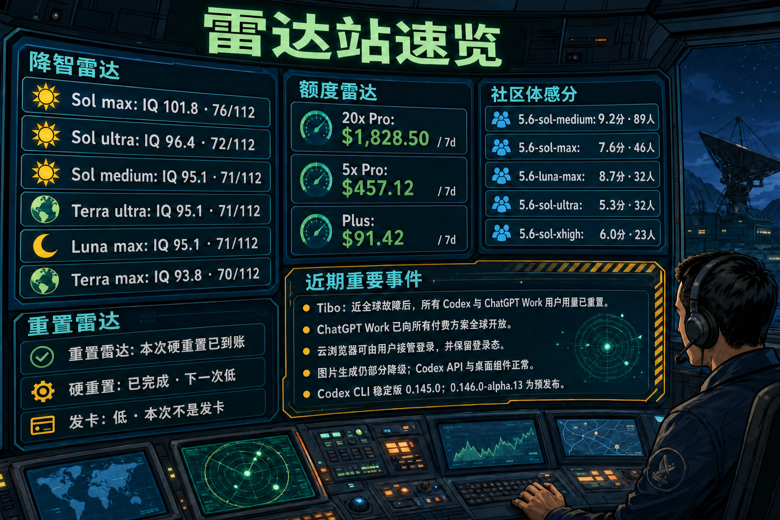 Codex 雷达站速览：降智雷达、额度雷达、社区体感分、重置雷达与最近重要事件