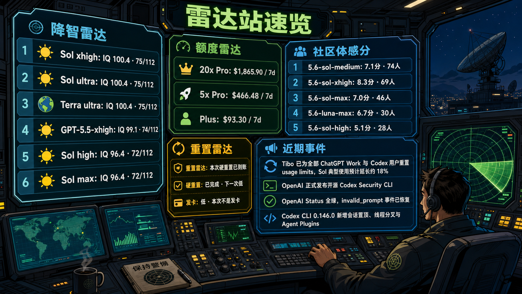 Codex 雷达站速览：降智雷达、额度雷达、社区体感分、重置雷达与最近重要事件