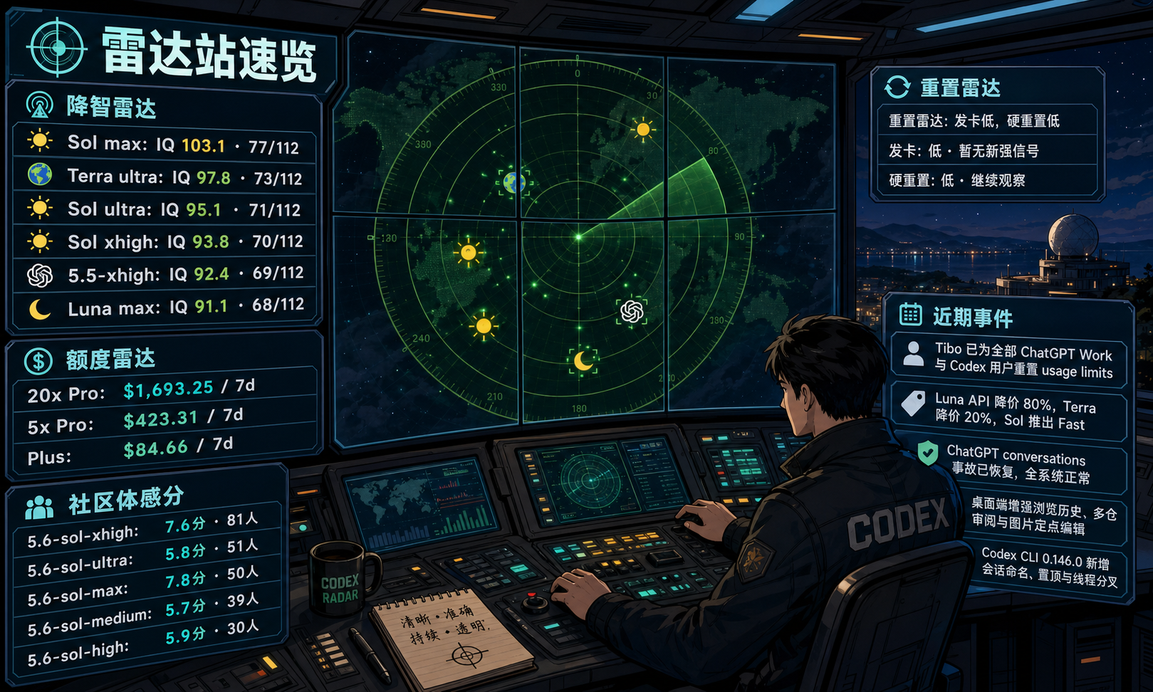 Codex 雷达站速览：降智雷达、额度雷达、社区体感分、重置雷达与最近重要事件