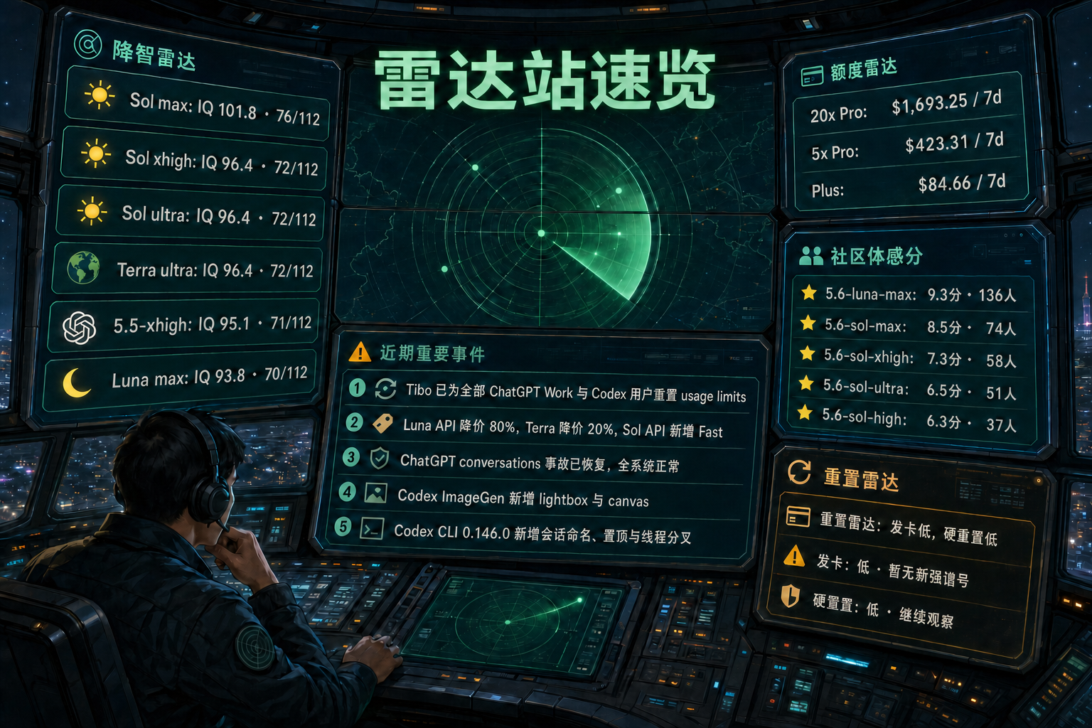 Codex 雷达站速览：降智雷达、额度雷达、社区体感分、重置雷达与最近重要事件