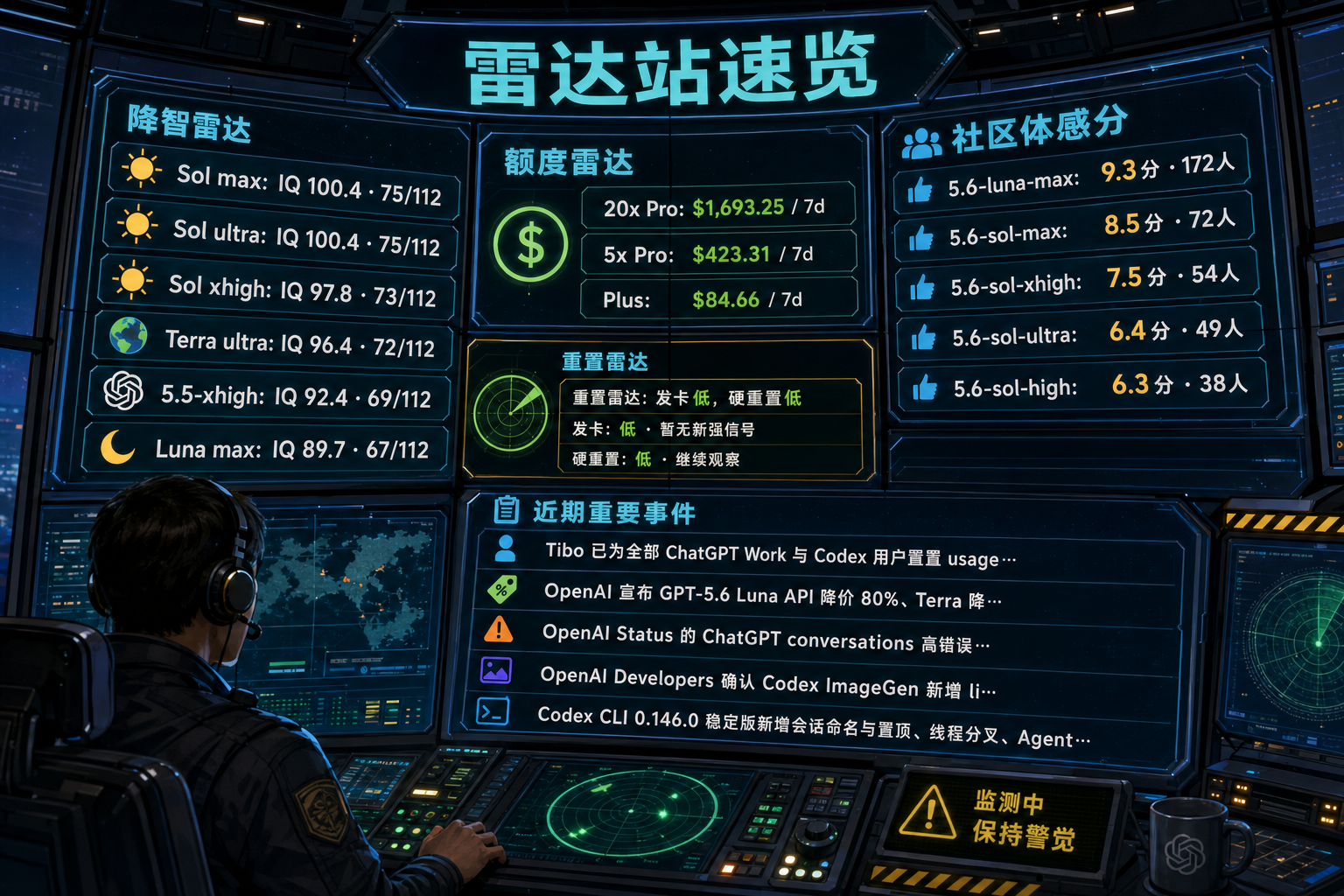 Codex 雷达站速览：降智雷达、额度雷达、社区体感分、重置雷达与最近重要事件