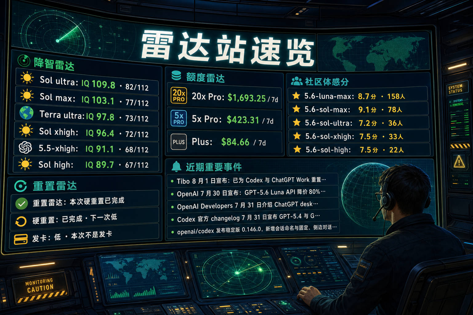 Codex 雷达站速览：降智雷达、额度雷达、社区体感分、重置雷达与最近重要事件