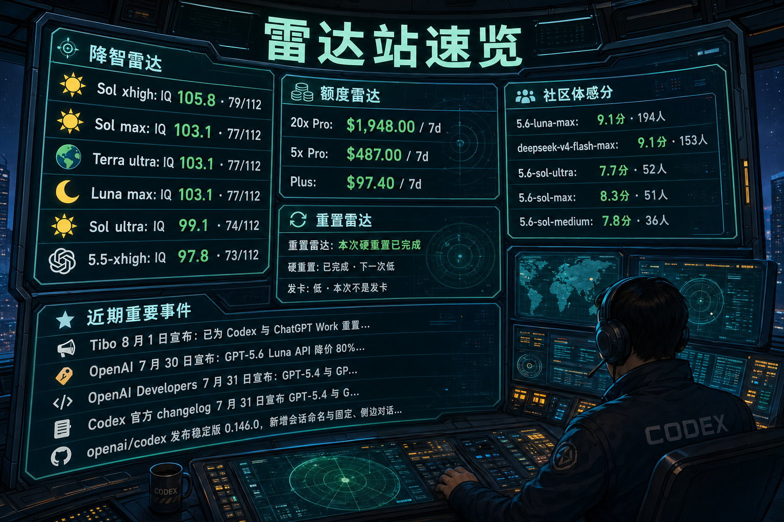 Codex 雷达站速览：降智雷达、额度雷达、社区体感分、重置雷达与最近重要事件