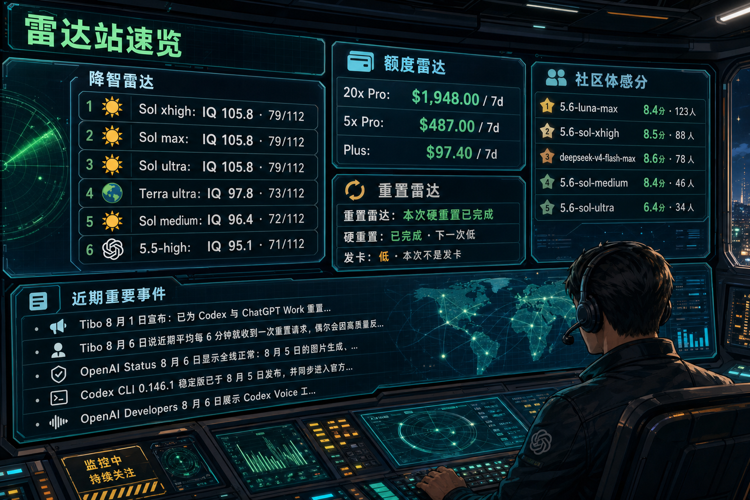 Codex 雷达站速览：降智雷达、额度雷达、社区体感分、重置雷达与最近重要事件
