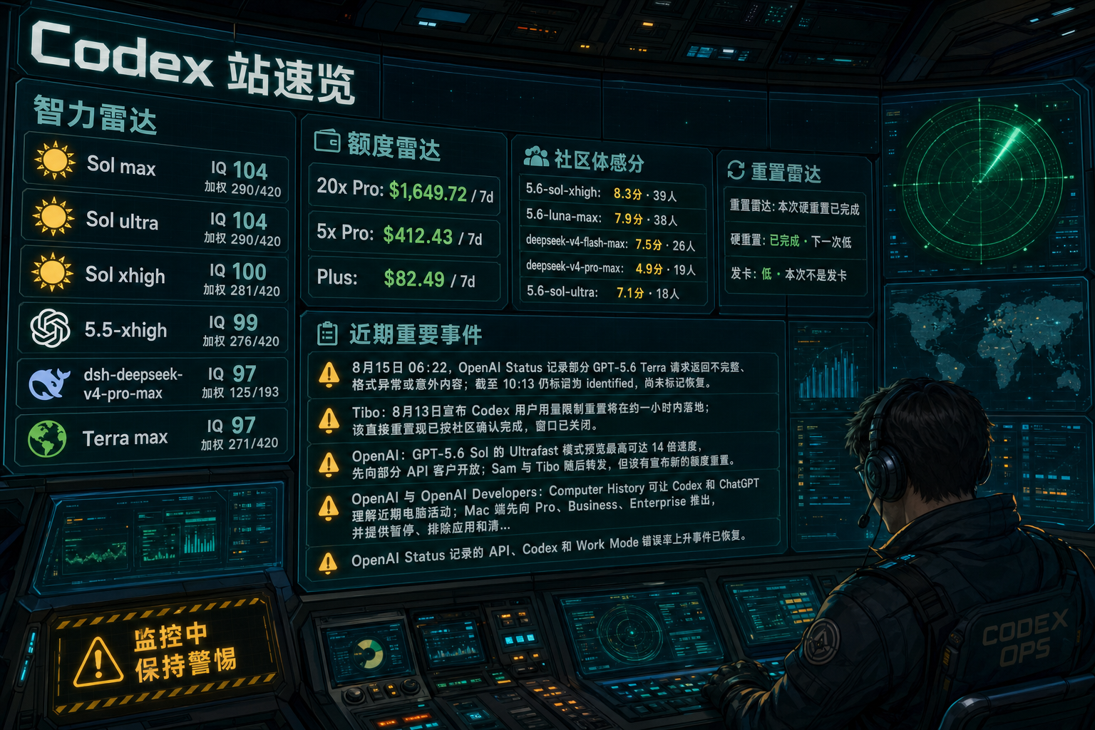 Codex 站速览：智力雷达、额度雷达、社区体感分、TIBO 雷达与最近重要事件