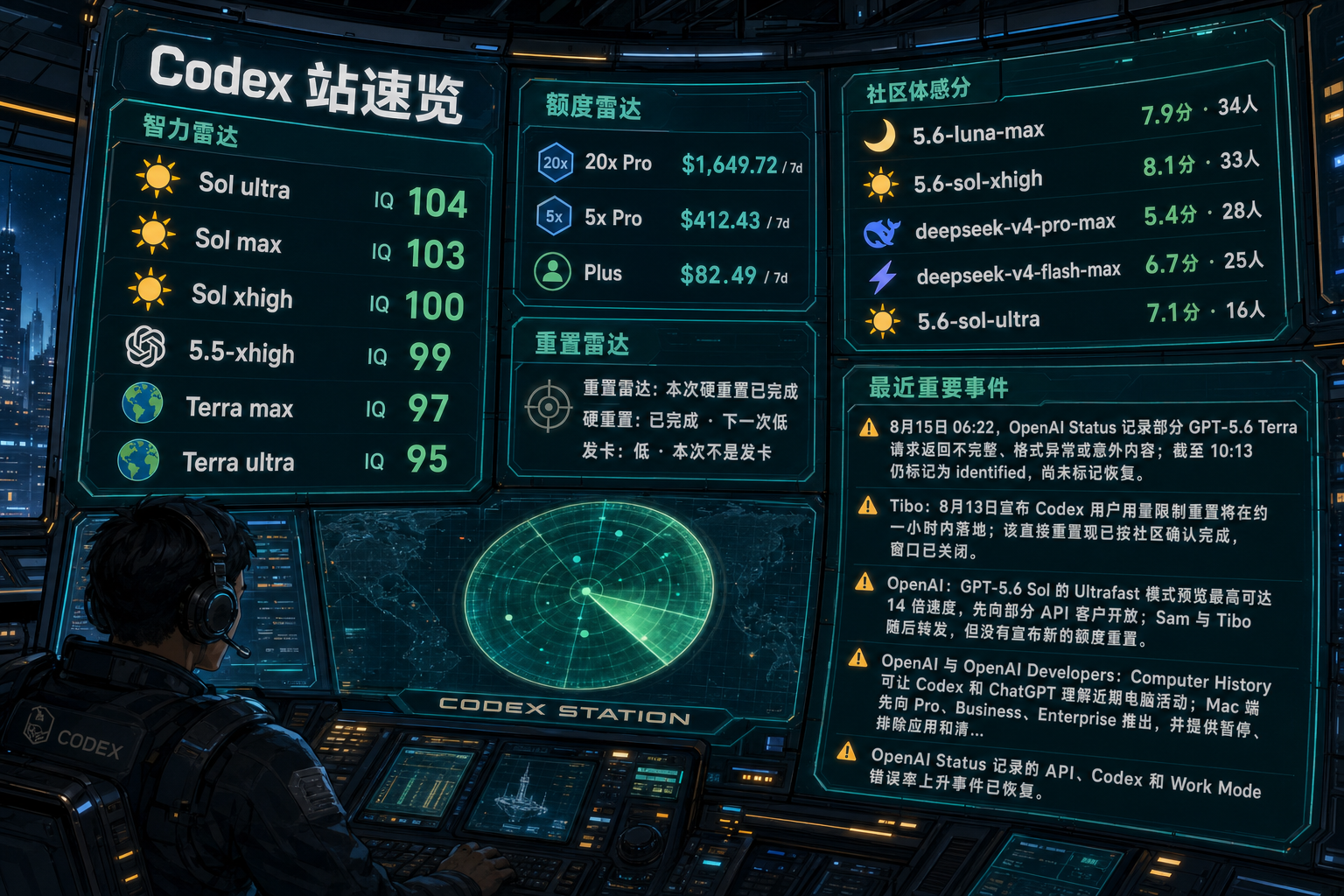 Codex 站速览：智力雷达、额度雷达、社区体感分、TIBO 雷达与最近重要事件