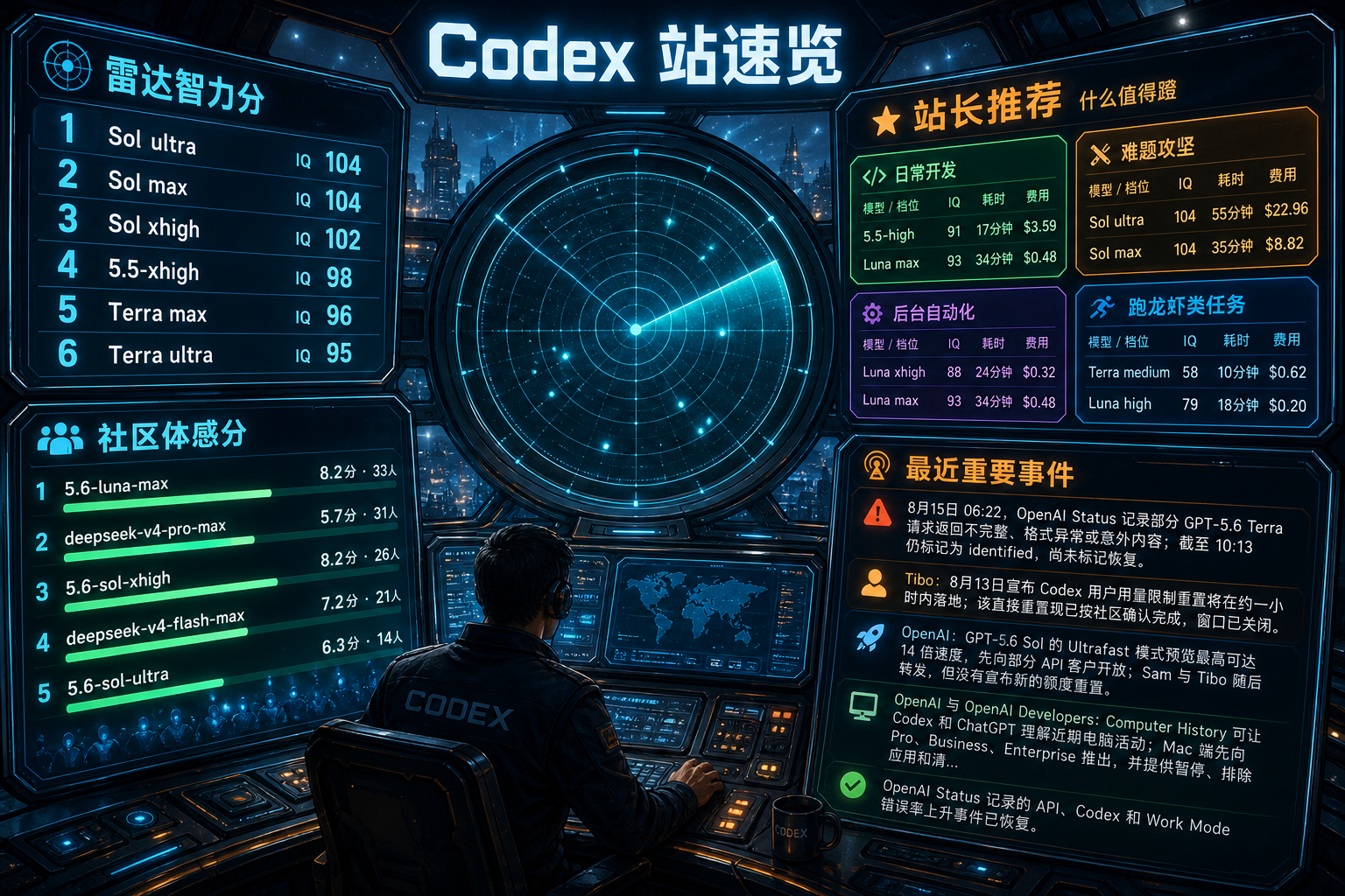 Codex 站速览：雷达智力分、站长推荐、社区体感分与最近重要事件
